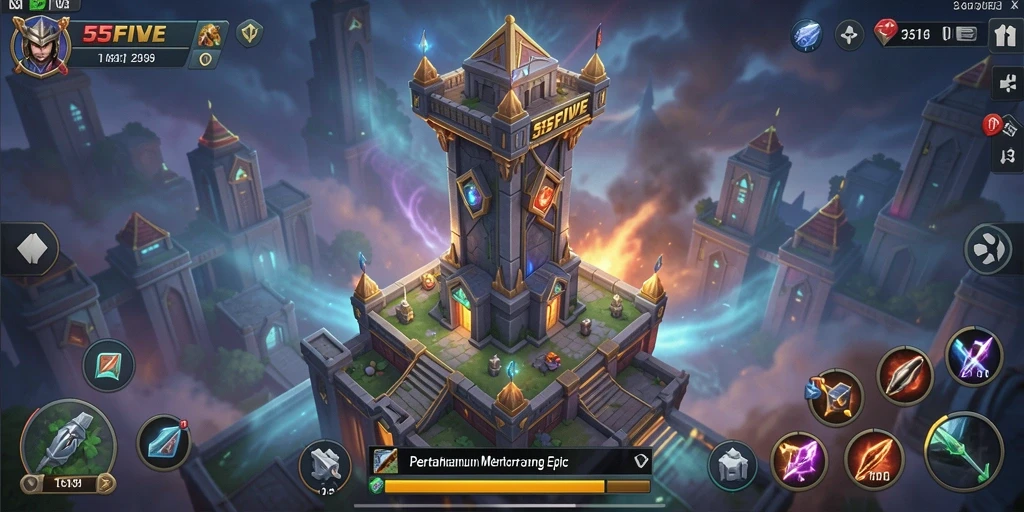 Tangkapan layar 55FIVE menunjukkan aksi seru dalam game Tower Defense.