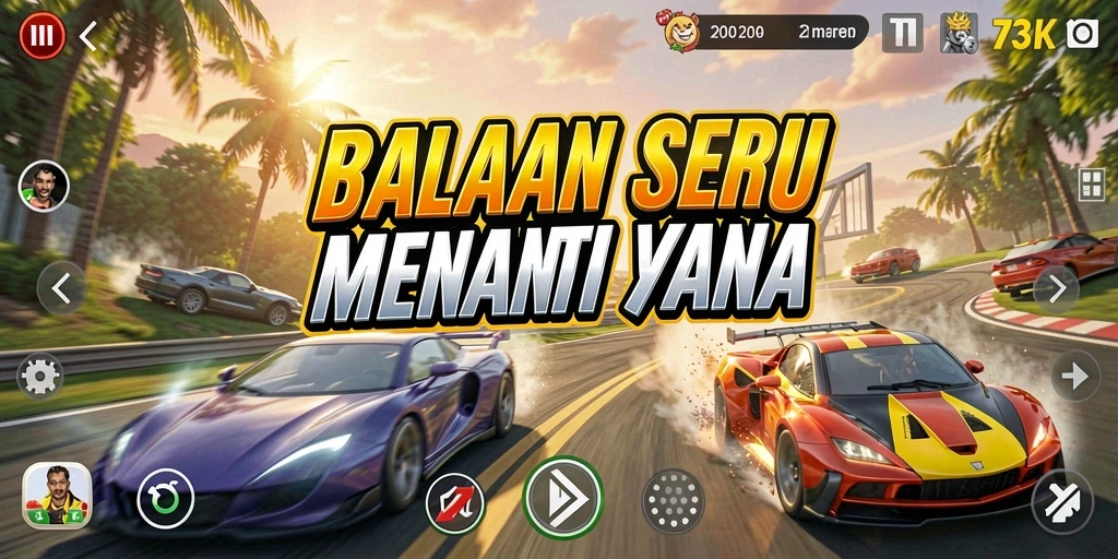 Gameplay seru dan mendebarkan di 73K dengan mobil balap cepat.