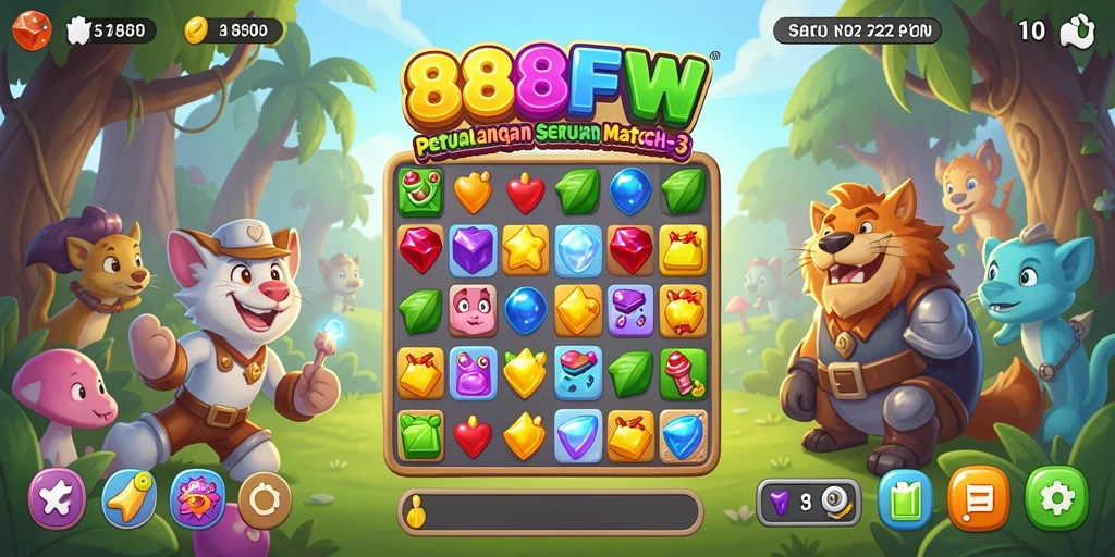 Tampilan gameplay Match-3 yang penuh warna di 888FW.