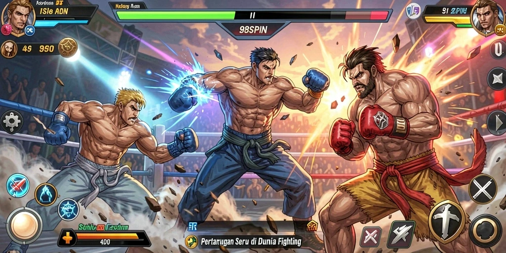 Tampilan gameplay seru dalam 98SPIN yang menampilkan pertarungan dinamis.