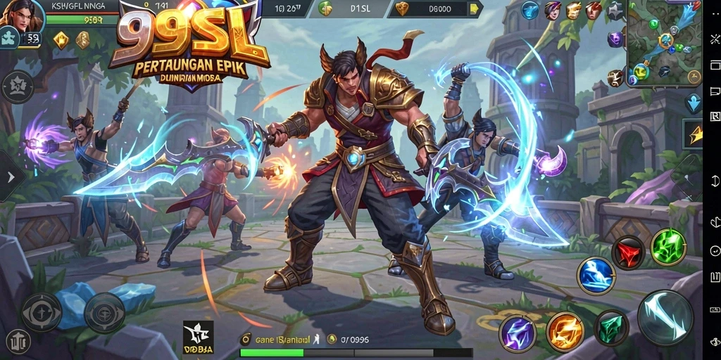 Tampilan permainan seru di 99SL dengan aksi MOBA mendebarkan.