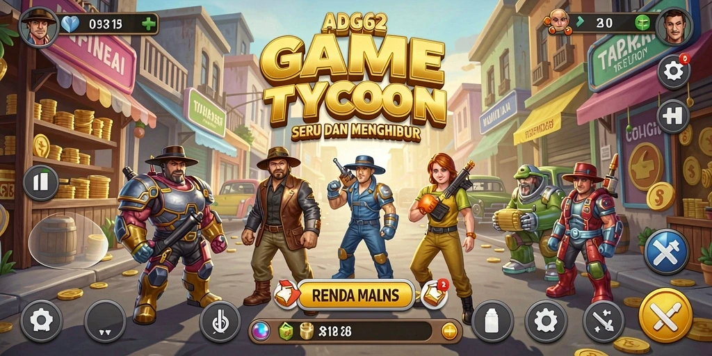 Tampilan gameplay ADG62 yang menarik dalam mengelola bisnis.
