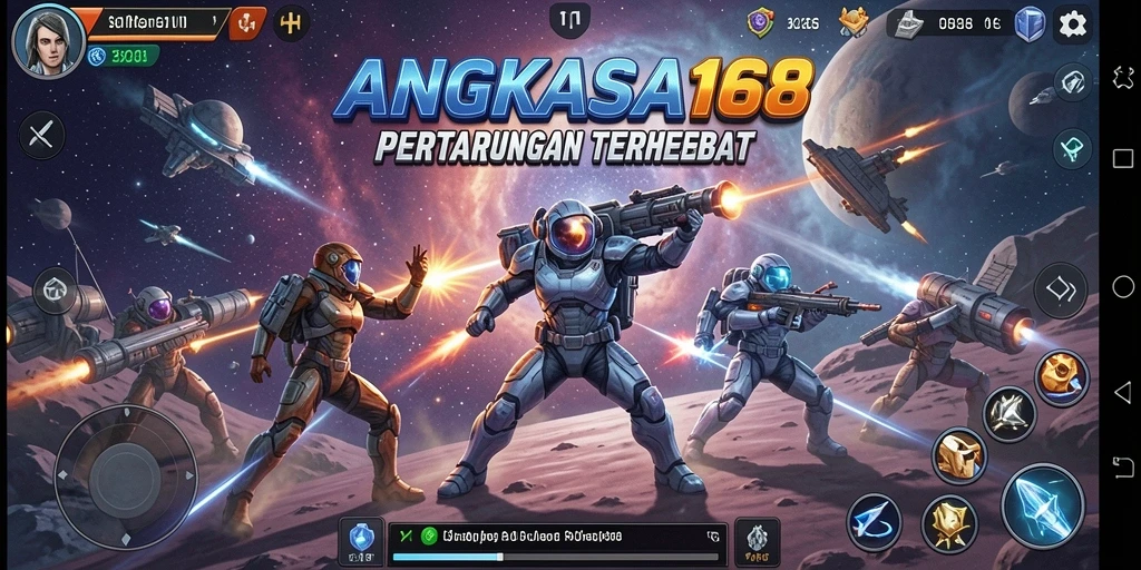 Screenshot gameplay ANGKASA168 yang menunjukkan aksi pertempuran luar angkasa.