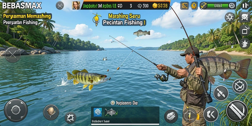 Gameplay BEBASMAX yang seru dengan elemen memancing yang mendebarkan.