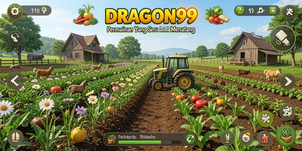 Screenshot gameplay DRAGON99 menunjukkan aktivitas bertani yang menyenangkan.