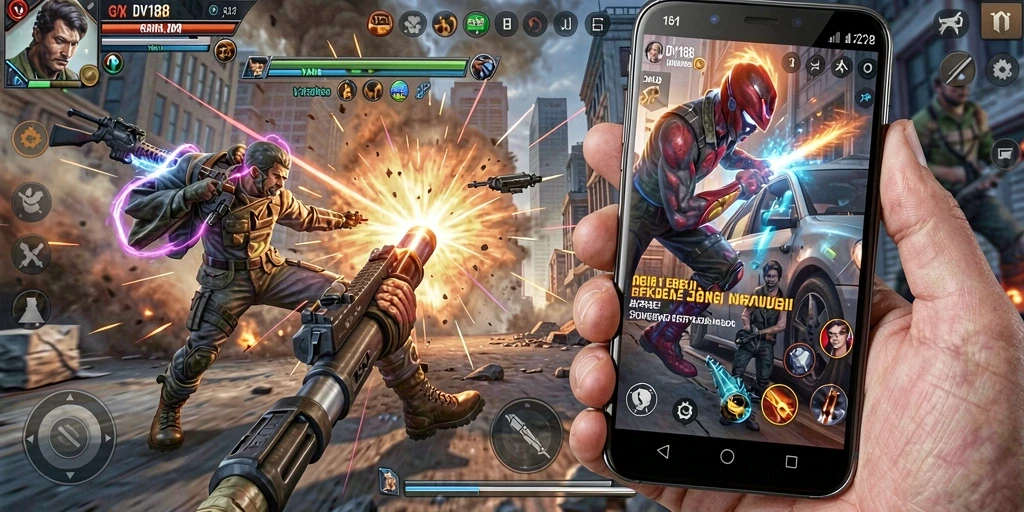 Tampilan seru dari gameplay DV188 yang penuh aksi.
