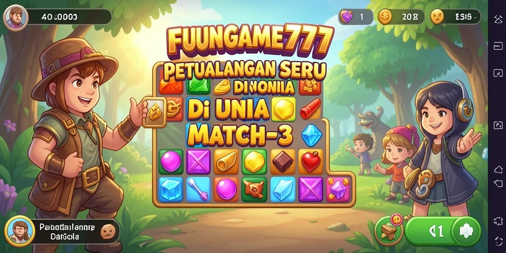 Tampilan gameplay seru FUNGAME777 dengan tantangan Match-3 yang menawan.