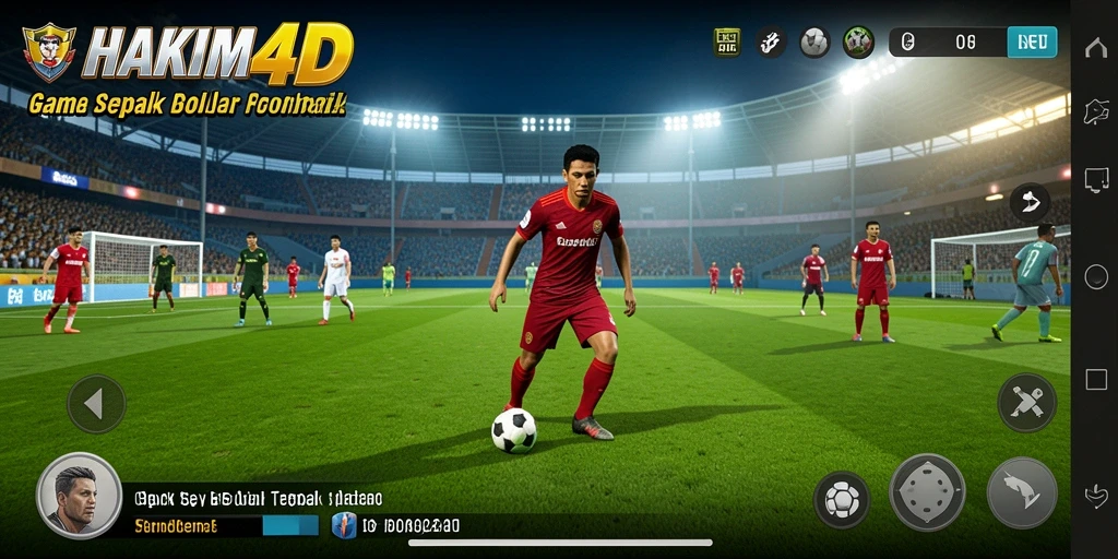 Screenshot utama HAKIM4D menampilkan aksi seru saat pertandingan sepak bola.