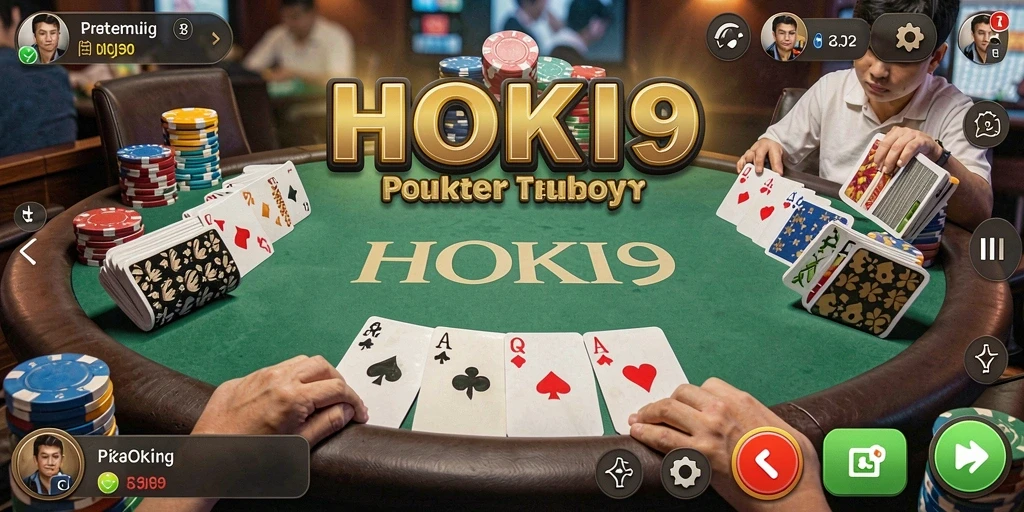 Tampilan menarik dari gameplay Poker di HOKI9 dengan pemain yang bersaing.