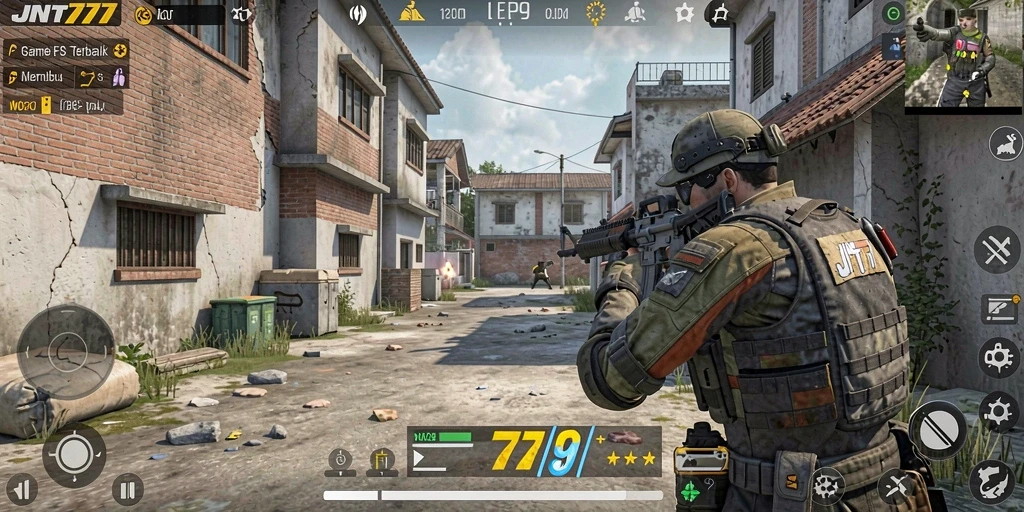 Screenshot JNT777 menunjukkan aksi menembak yang intens dan mendebarkan.