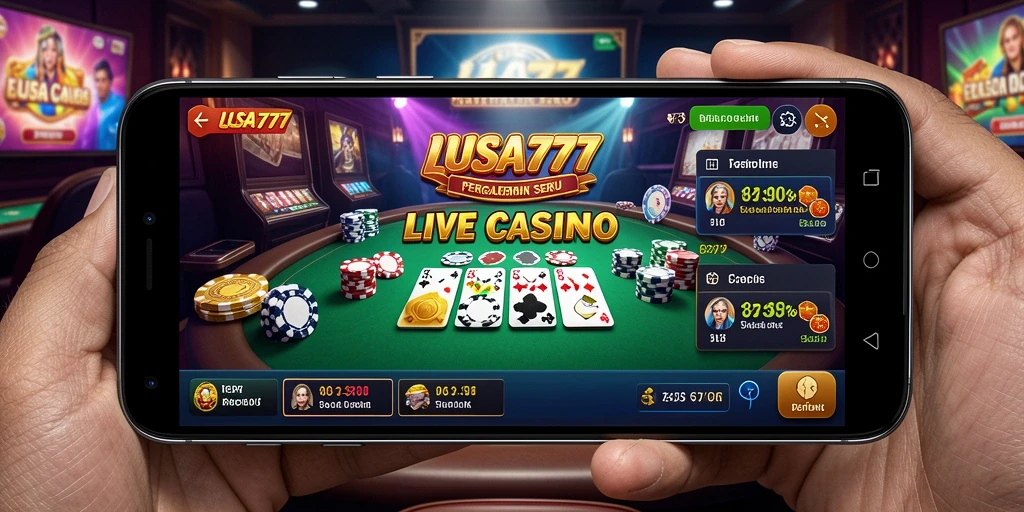 Gameplay LUSA777 dengan dealer langsung dan suasana kasino yang nyata.