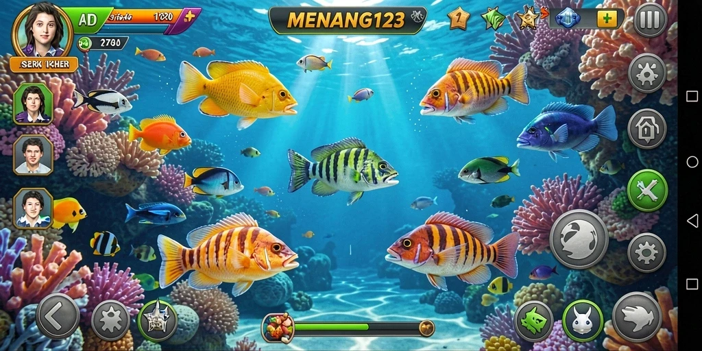 Tampilan gameplay seru MENANG123 saat menembak ikan.