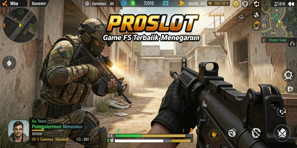 Screenshot gameplay <strong>PROSLOT</strong> menampilkan aksi tembak-menembak yang intens.