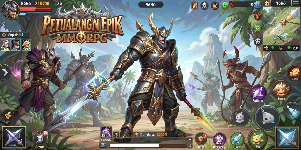Screenshot utama R6R6 menampilkan aksi seru dalam dunia MMORPG yang luas.
