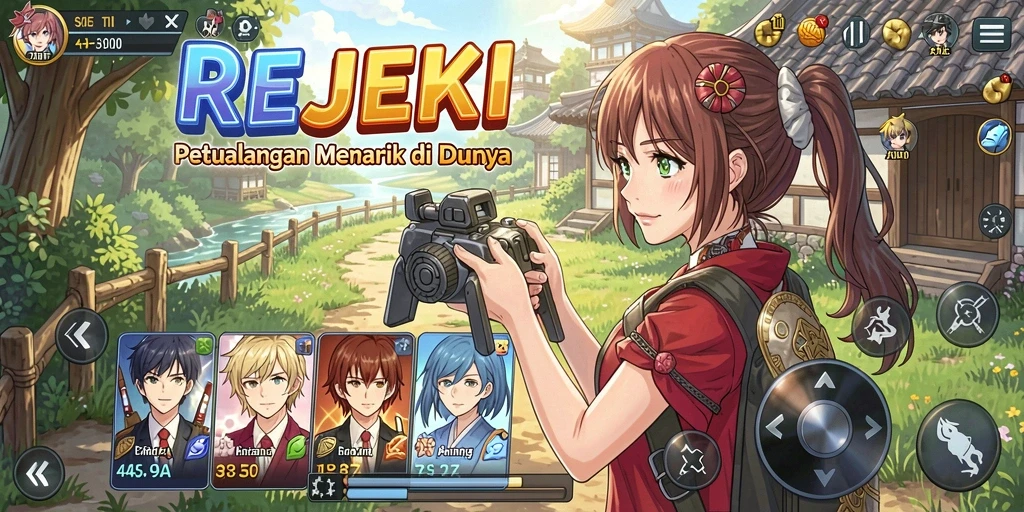Tampilan gameplay REJEKI dengan karakter Anime yang menarik.