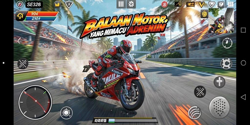 Gameplay seru balapan motor di lintasan yang menantang.