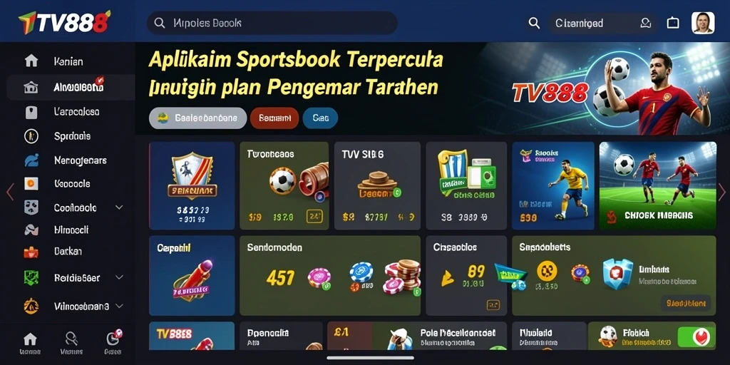 Tampilan layar utama dari aplikasi Sportsbook yang menarik.