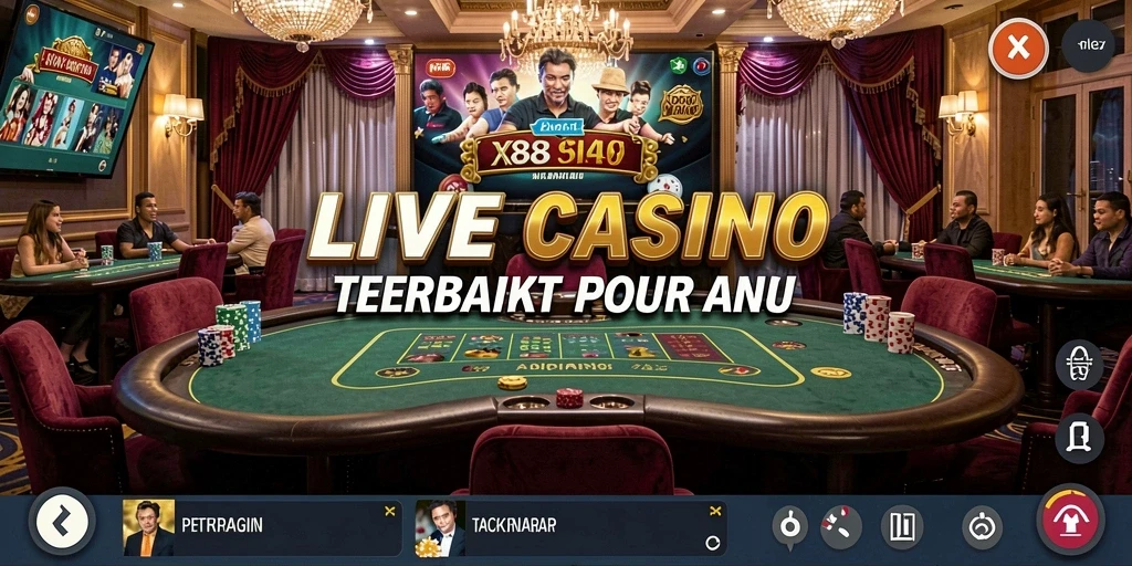 Tangkapan layar X88 menampilkan dealer live dan permainan menarik.