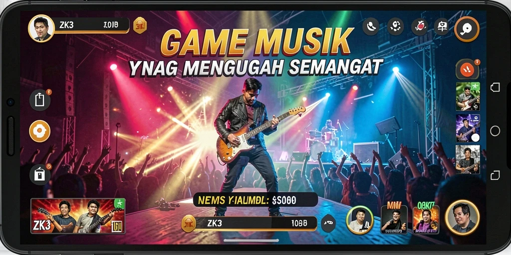 Screenshot ZK3 menampilkan gameplay musik yang mendebarkan.