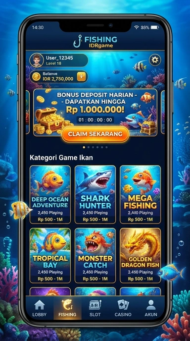Tampilan utama aplikasi idrgame dengan berbagai kategori.